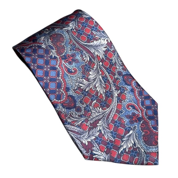 Etienne Aigner Other - Vtg Etienne Aigner Blue, Red and Silver Paisley 100% Silk Tie